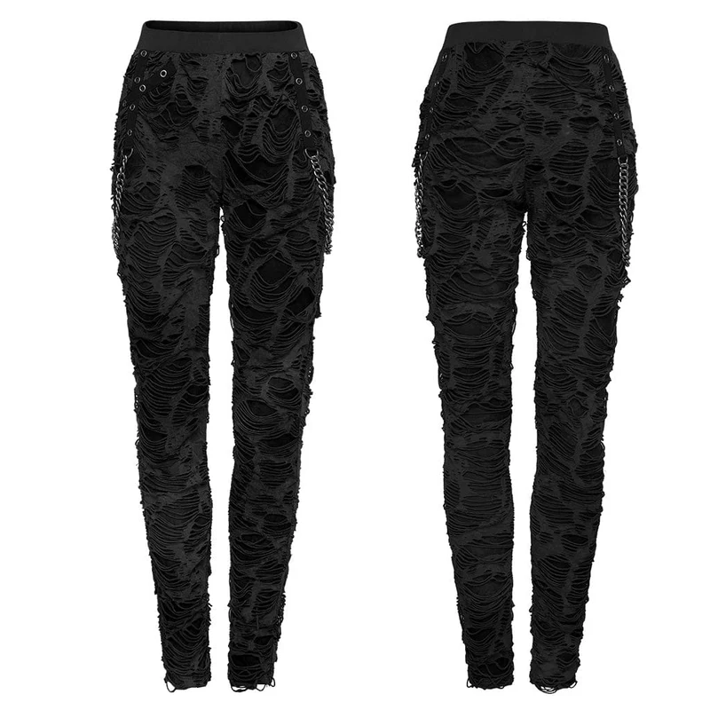 Punk-Leggings mit zerrissener Ösenkette für Damen