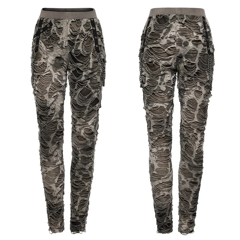 Punk-Leggings mit zerrissener Ösenkette für Damen
