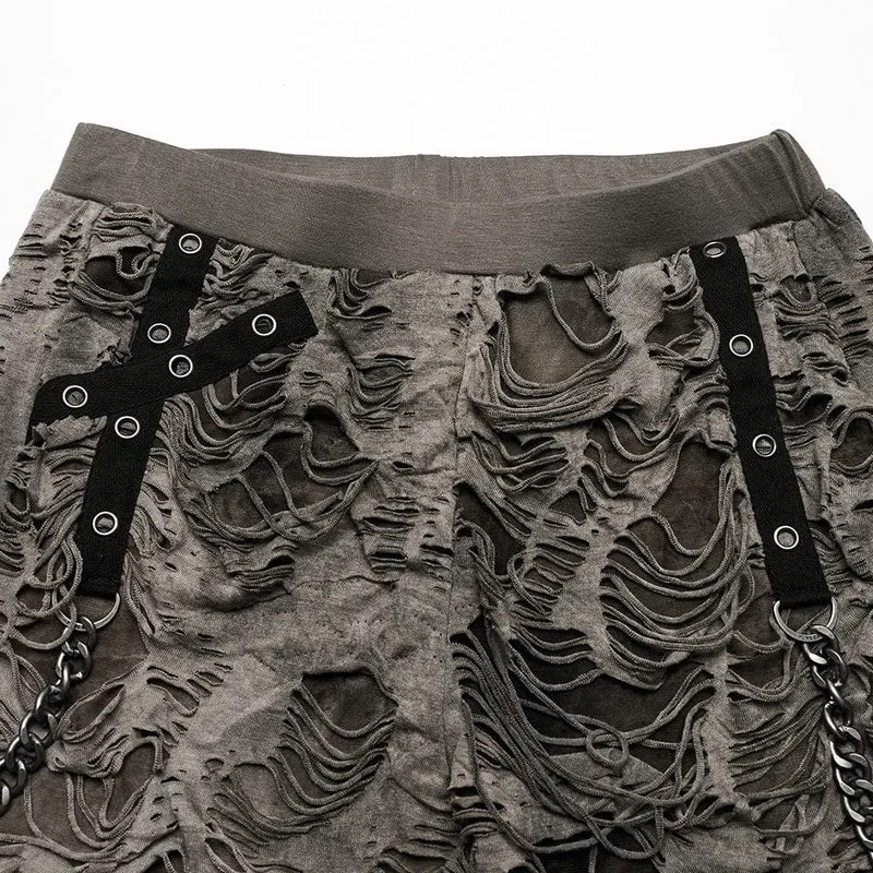 Punk-Leggings mit zerrissener Ösenkette für Damen