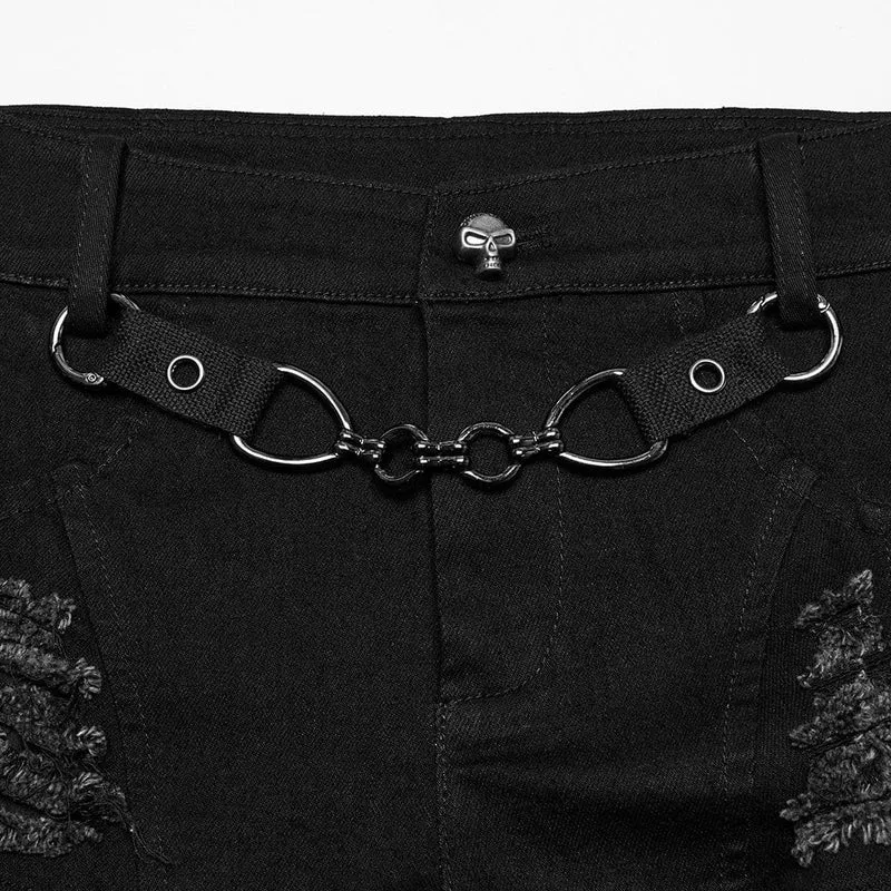 Zerrissene Punk-Shorts mit Riemchen und Nieten für Damen