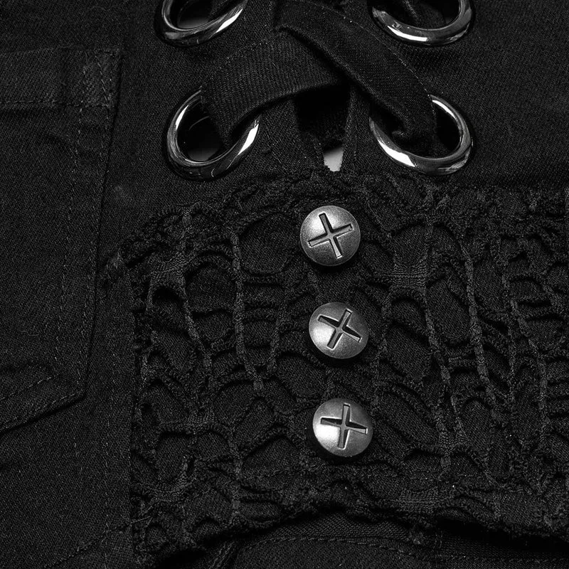 Zerrissene Punk-Shorts mit Riemchen und Nieten für Damen