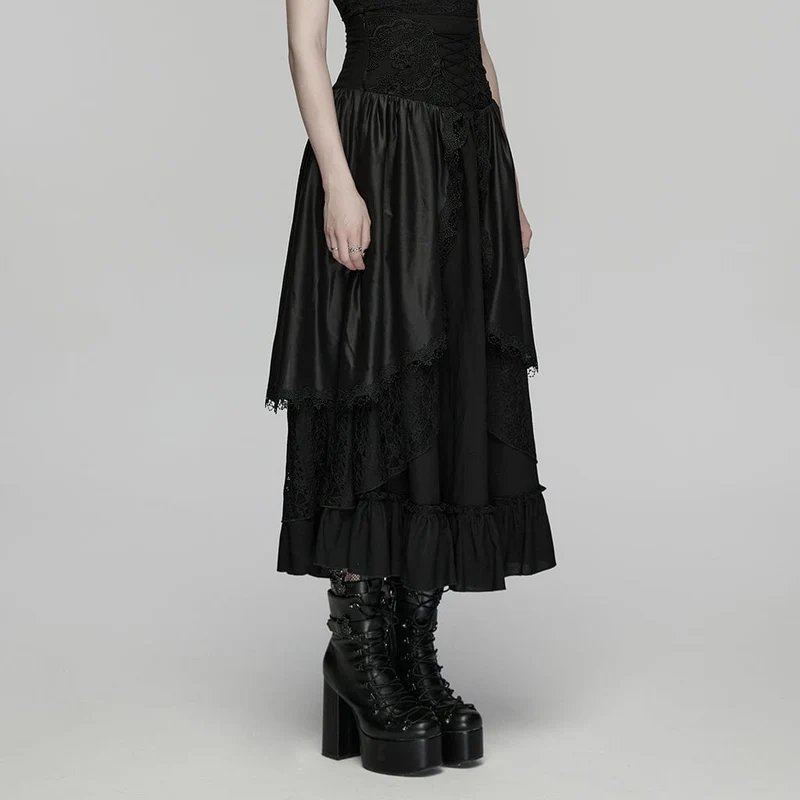 Gothic-Rock für Damen, mehrlagig, mit Blumenstickerei