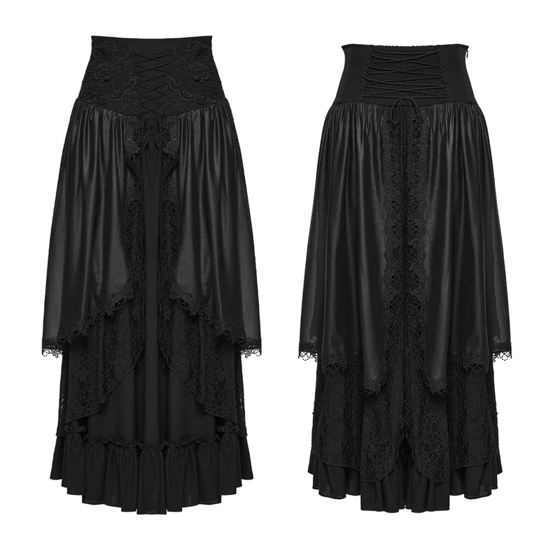 Gothic-Rock für Damen, mehrlagig, mit Blumenstickerei