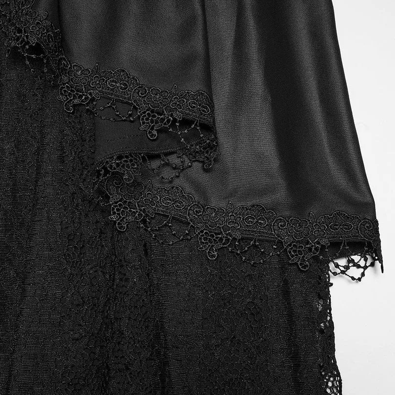 Gothic-Rock für Damen, mehrlagig, mit Blumenstickerei