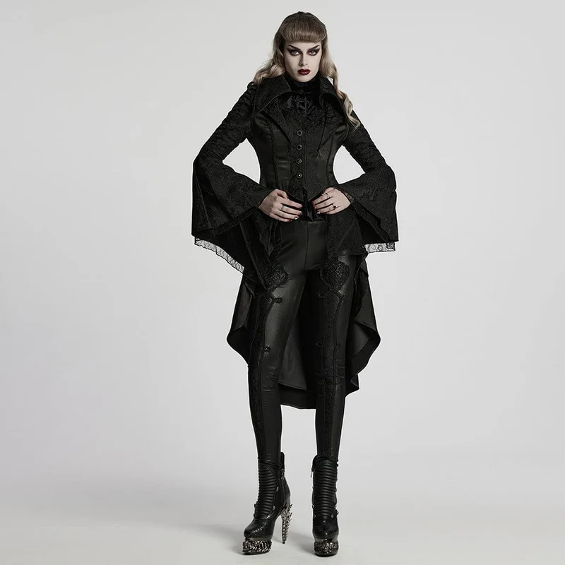 Gothic-Jacke für Damen mit Reverskragen, ausgestellten Ärmeln und hohem/niedrigem Schnitt