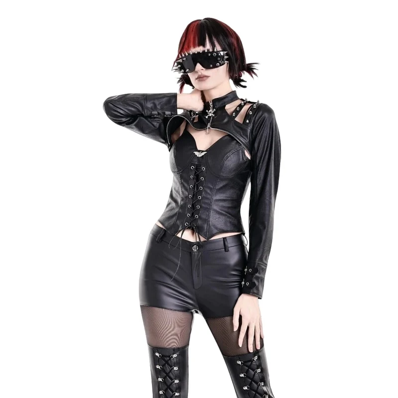 Cyberpunk-Cape für Damen mit Stacheln und Cut-outs, langärmelig