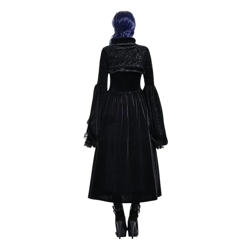 Gothic-Cape für Damen mit Jacquard-Muster, Kunstpelzbesatz und Froschknopfverschluss, kurz geschnitten