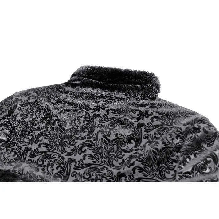 Gothic-Cape für Damen mit Jacquard-Muster, Kunstpelzbesatz und Froschknopfverschluss, kurz geschnitten