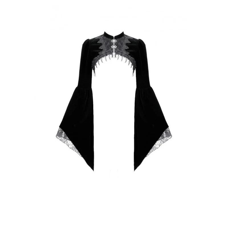 Gothic-Umhang aus Samt für Damen mit Spitzenapplikationen, ausgestellten Ärmeln.