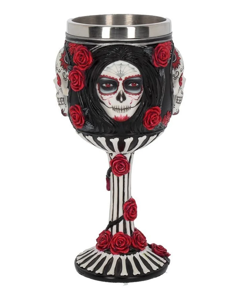 Sugar Skull Trinkkelch mit Rosen