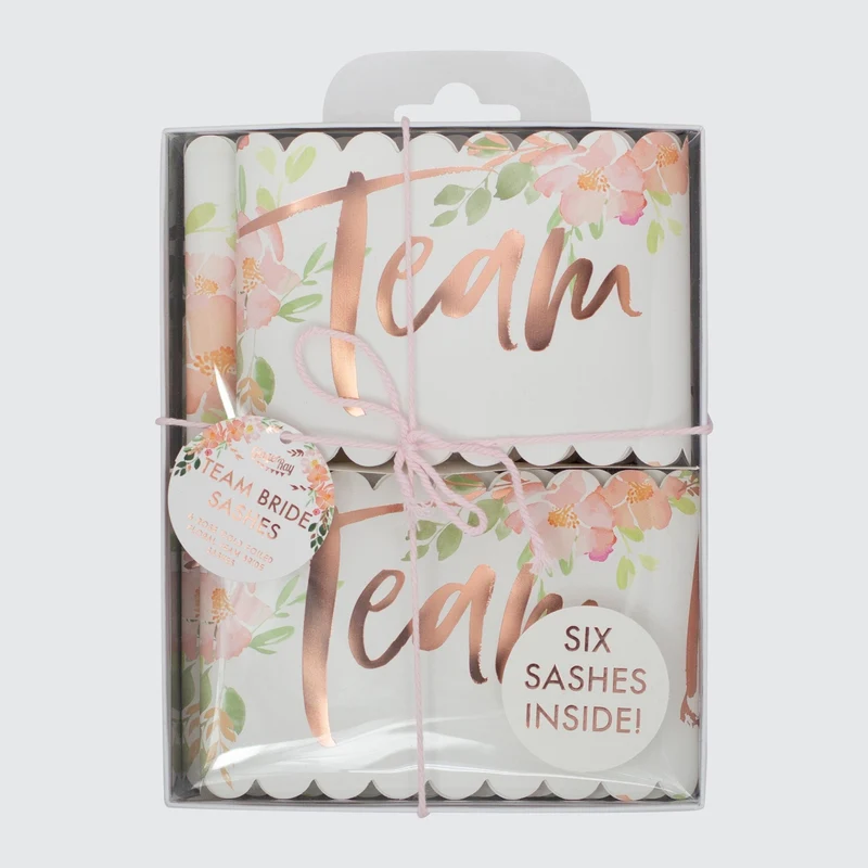 Schärpe "Team Bride" Roségold Floral 6 Stk.