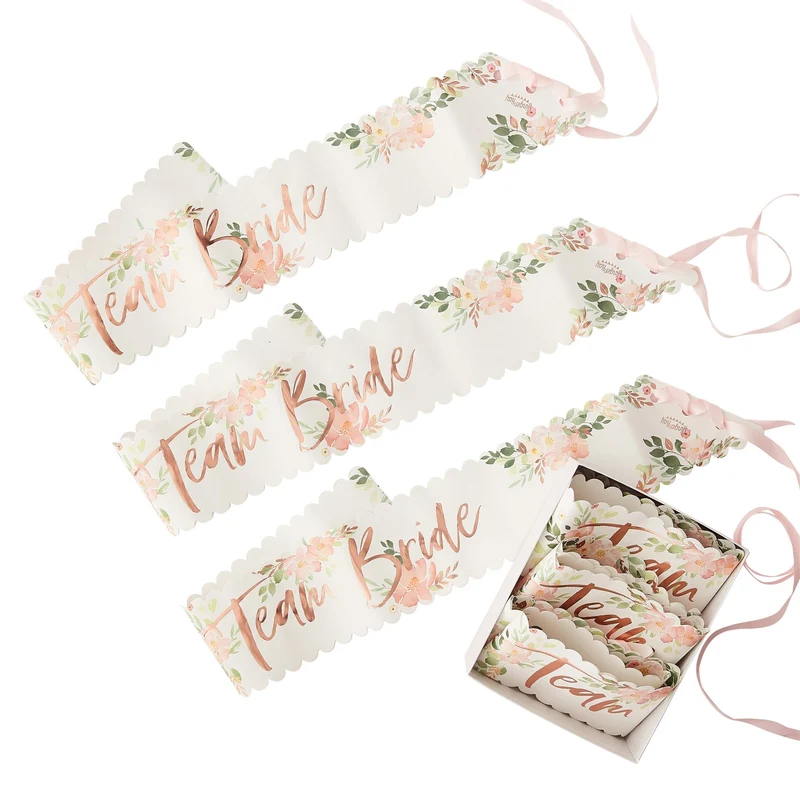 Schärpe "Team Bride" Roségold Floral 6 Stk.