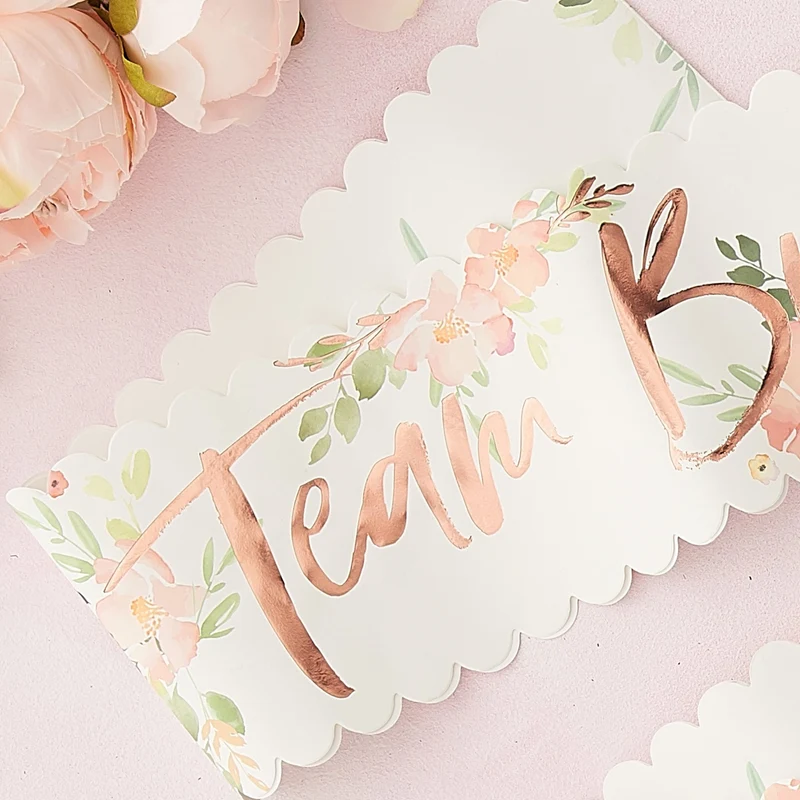 Schärpe "Team Bride" Roségold Floral 6 Stk.