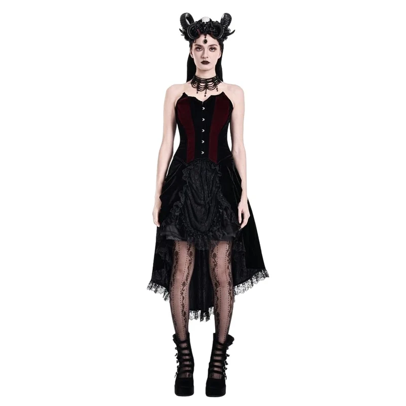 Gothic-Samtkorsett für Damen, farblich abgesetzt, Fledermausflügel-Design, Überbrustkorsett
