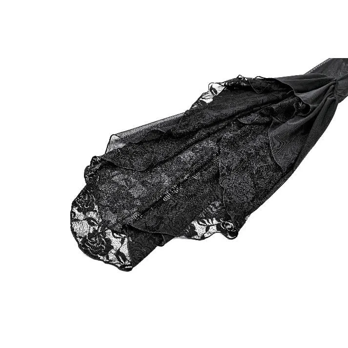 Gothic-Top für Damen, transparent, mit Rosen-Spitze, Rüschen und ausgestellten Ärmeln