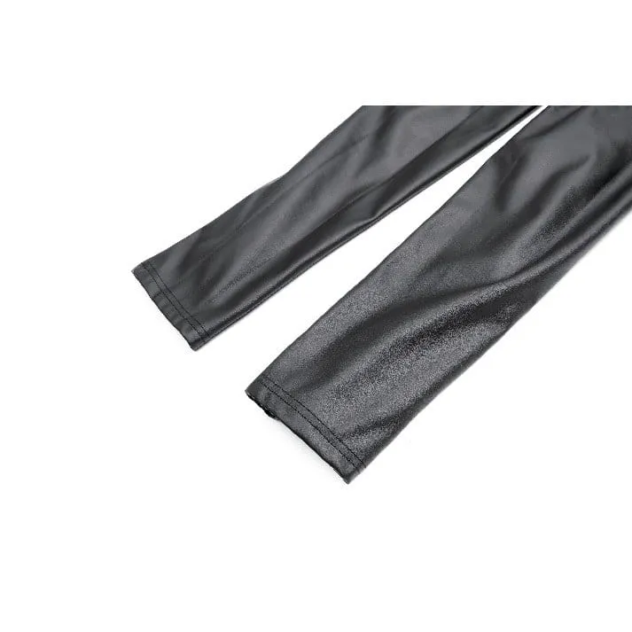 Cyberpunk Damen-Skinny-Hose aus transparentem Mesh-Patchwork mit Schnürung und Kunstleder