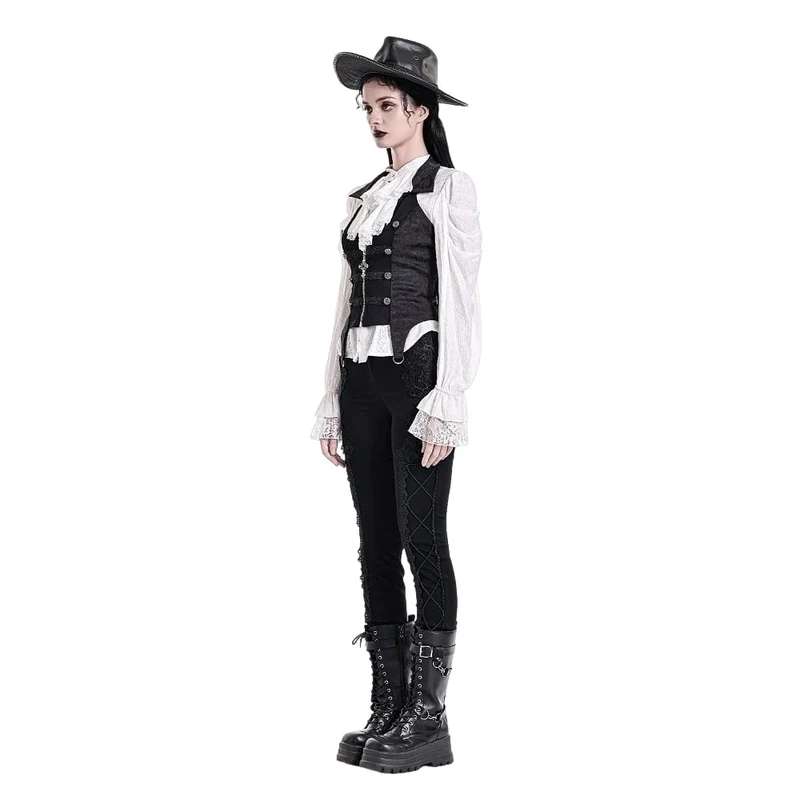 Gothic-Skinny-Hose für Damen mit floraler Spitzenapplikation und Schnürung