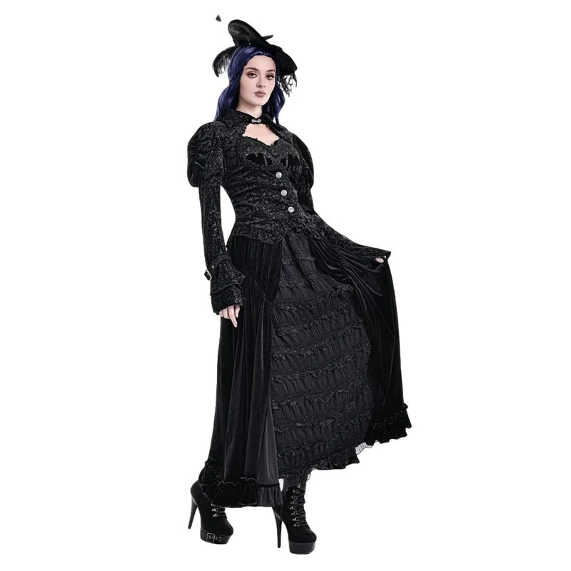 Gothic-Lagenrock aus Samt mit Falten, Mesh-Einsätzen und A-Linien-Design für Damen