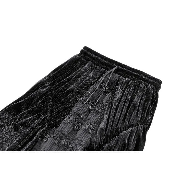 Gothic-Lagenrock aus Samt mit Falten, Mesh-Einsätzen und A-Linien-Design für Damen
