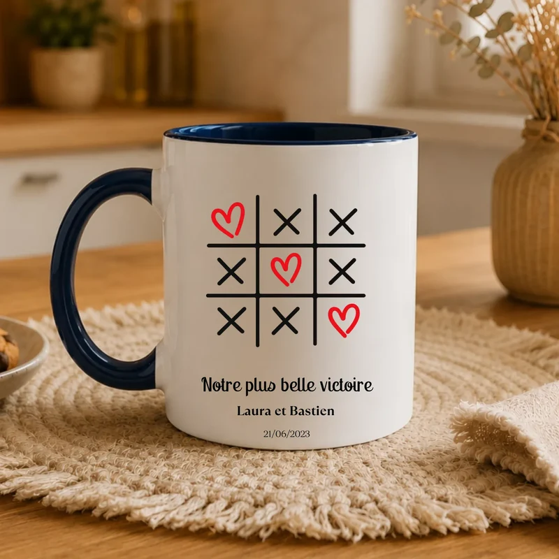 Mug couple personnalisé - Morpion avec prénoms