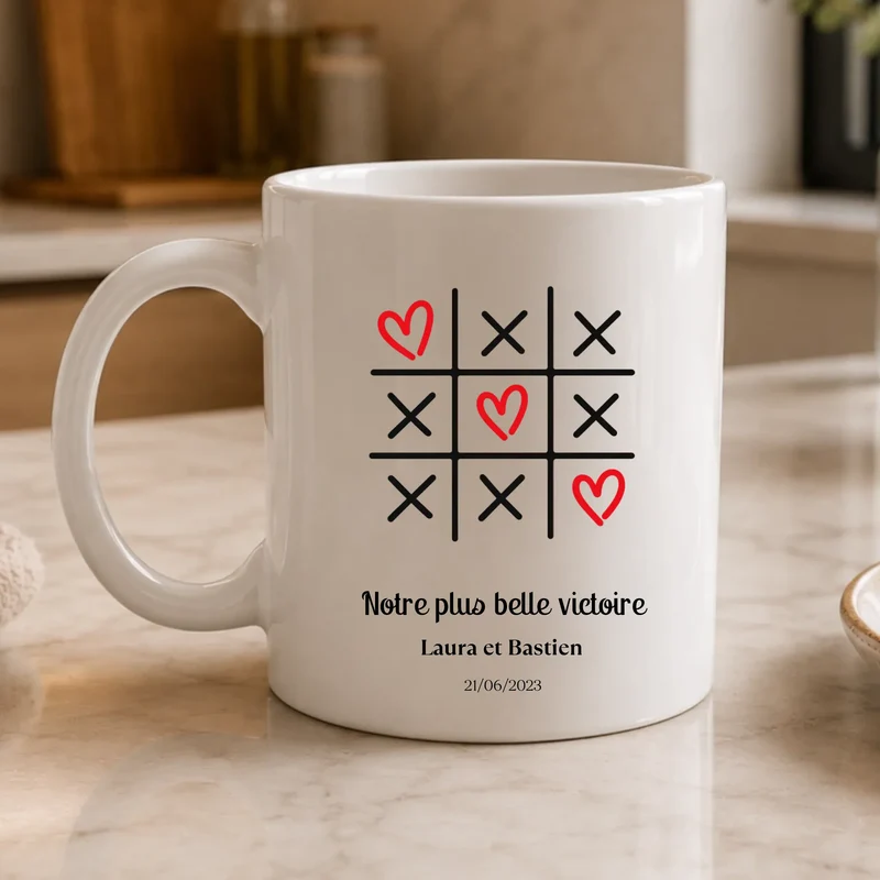 Mug couple personnalisé - Morpion avec prénoms