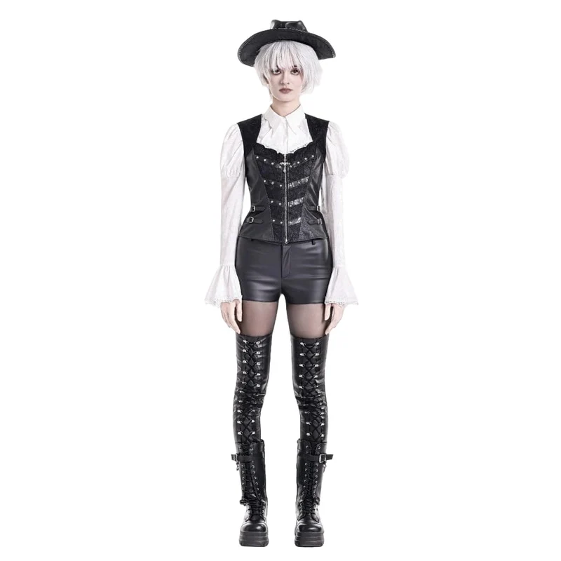 Gothic-Weste für Damen mit Nieten, Schnallen und Reißverschluss