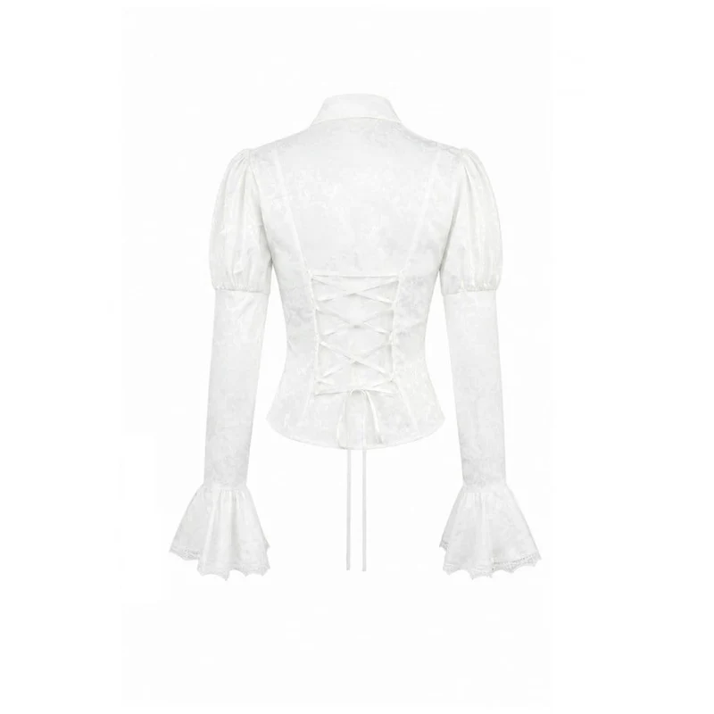 Gothic-Bluse für Damen mit Schnürung, Umlegekragen und Puffärmeln