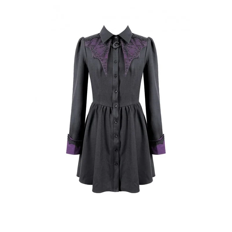 Gothic-Kleid für Damen mit Fledermausflügel-Patchwork, zweifarbig, langärmelig, kurzes Abschlusskleid