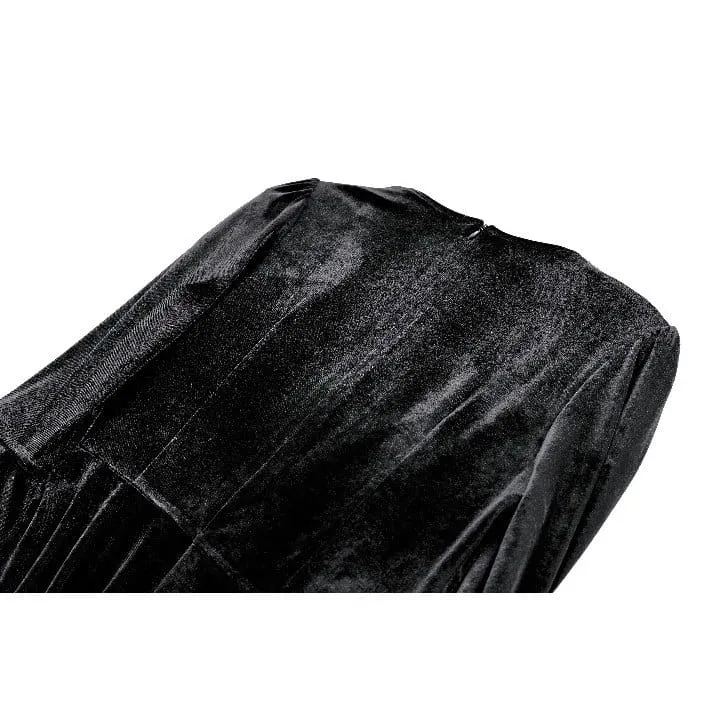 Gothic-Kleid aus Samt für Damen mit Rosenmuster, Spitzeneinsatz, Rüschen, asymmetrischem Saum und ausgestellten Ärmeln – ideal für Abschlussfeiern