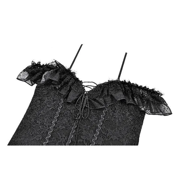 Gothic-Spitzentop für Damen mit Schnürung, Rüschen und schulterfreiem Ausschnitt