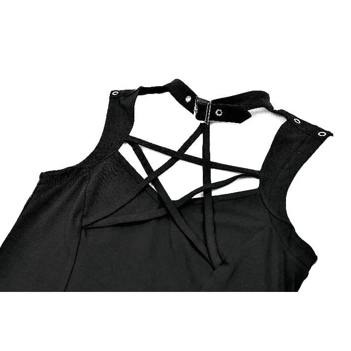 Gothic-Tanktop für Damen mit Ausschnitt, Pentagramm und Schnalle
