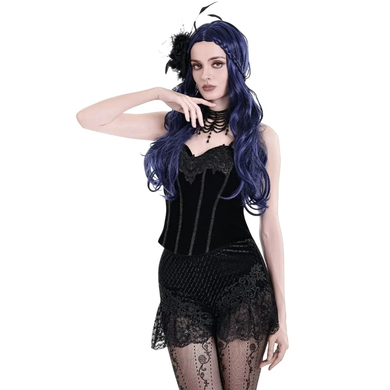 Gothic-Shorts für Damen aus Samt mit floralem Spitzen-Patchwork und Prägung