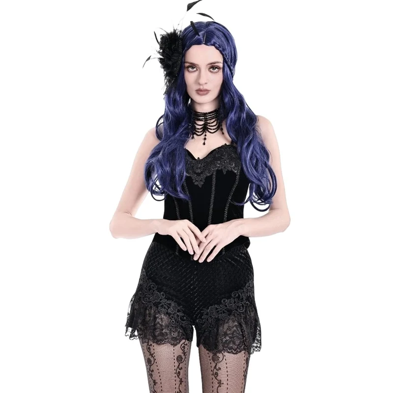 Gothic-Shorts für Damen aus Samt mit floralem Spitzen-Patchwork und Prägung