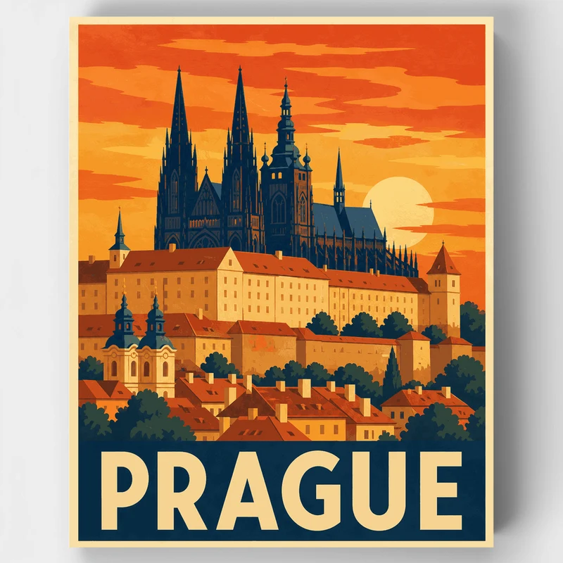 Prague Castle Sunset - Paint by Numbers Kit