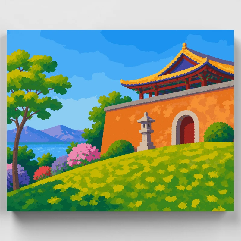 Hillside Temple Gate - Paint by Numbers Kit