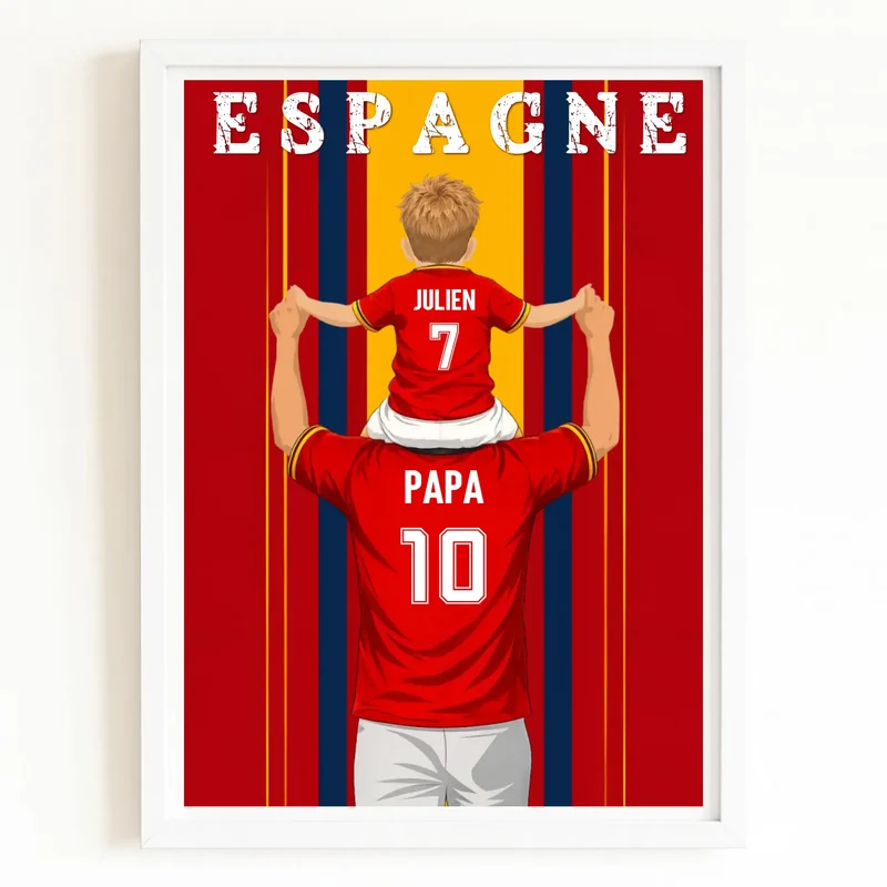 Affiche Personnalisée - Père et fils Maillot d'Espagne