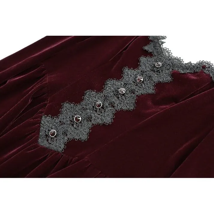 Gothic-Kurzkleid aus Samt mit Spitzenapplikationen und Cut-outs für Damen, ideal als Abschlusskleid