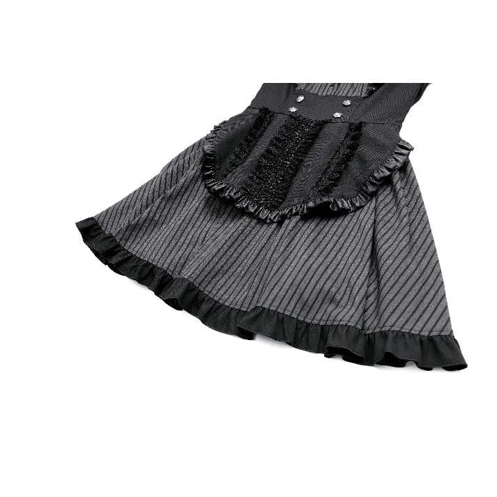 Gothic-Rüschenkleid mit Nadelstreifen, angedeutetem zweiteiligem Muster und langen Ärmeln für Damen im Dienstmädchenstil