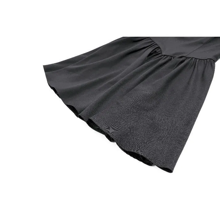 Gothic-Kurzkleid für Damen mit Rüschen, Umlegekragen und kontrastfarbenen Bischofsärmeln