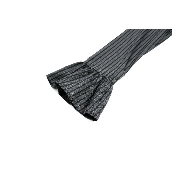 Gothic-Kleid für Damen mit Rüschen, Stehkragen, Nadelstreifen, langen Ärmeln und ausgestelltem Rock, Abschlusskleid