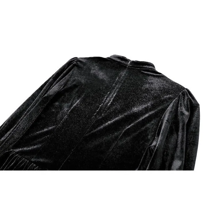 Gothic-Kurzkleid aus Samt mit Spitzenapplikationen, Stehkragen, Bischofsärmeln und Abschlusskleid für Damen