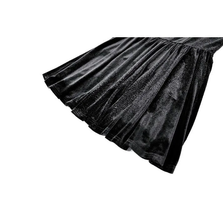 Gothic-Kurzkleid aus Samt mit Spitzenapplikationen, Stehkragen, Bischofsärmeln und Abschlusskleid für Damen