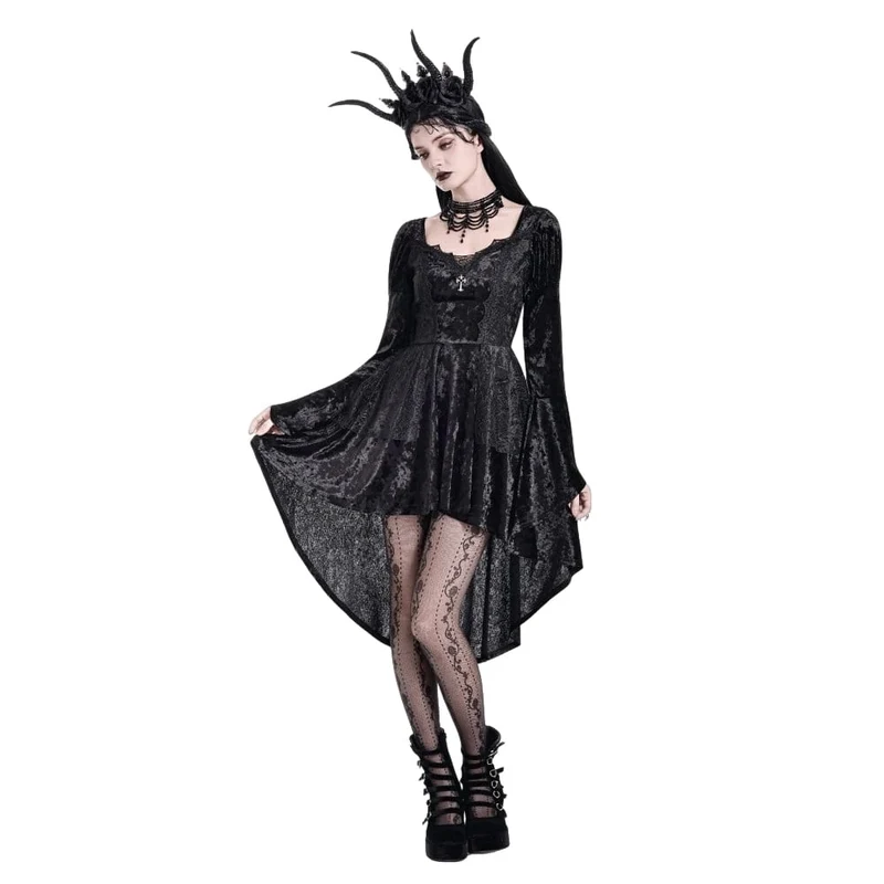 Gothic-Kleid für Damen mit Schnürung, asymmetrischem Saum, Puffärmeln und ausgestellten Ärmeln – ideal für Abschlussfeiern