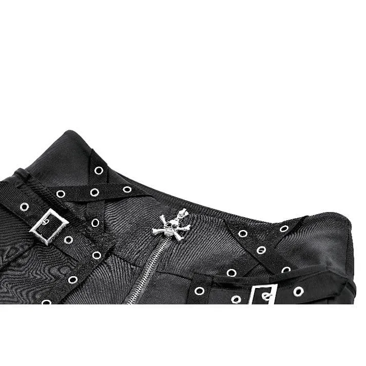 Punk-Mini-Plissees für Damen mit Ösen, Schnallenriemen, Reißverschluss und Falten