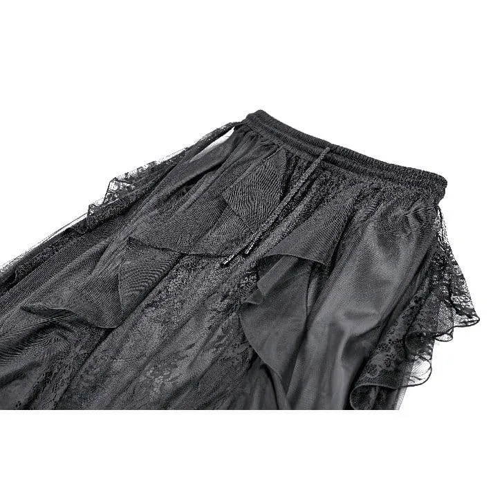 Gothic-Retro-Maxirock aus Rüschen, mehrlagiger Spitze und Mesh für Damen
