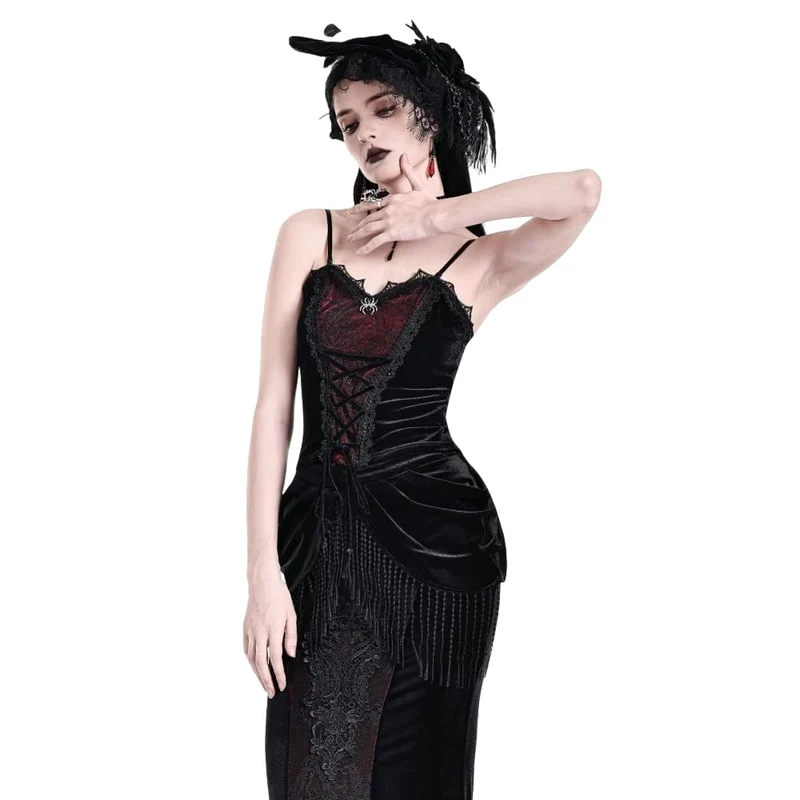 Gothic-Crop-Top für Damen mit Spinnenmuster, Schnürung und Kontrastfarben
