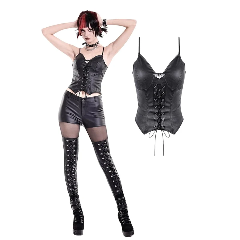 Punk-Crop-Top mit Fledermaus-Dekor und Schnürung für Damen