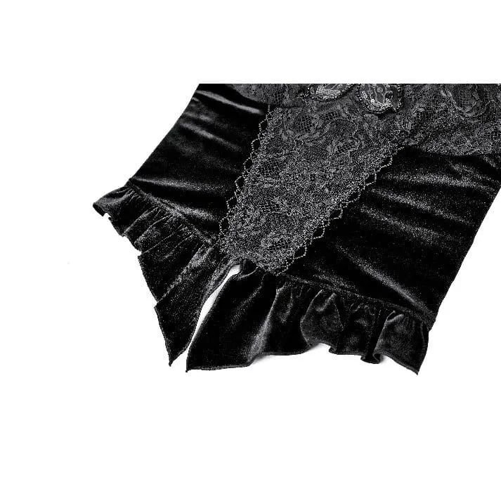 Gothic Crop-Top für Damen mit Blumenmuster, Schmetterlingsmotiv, Spitze und Samt