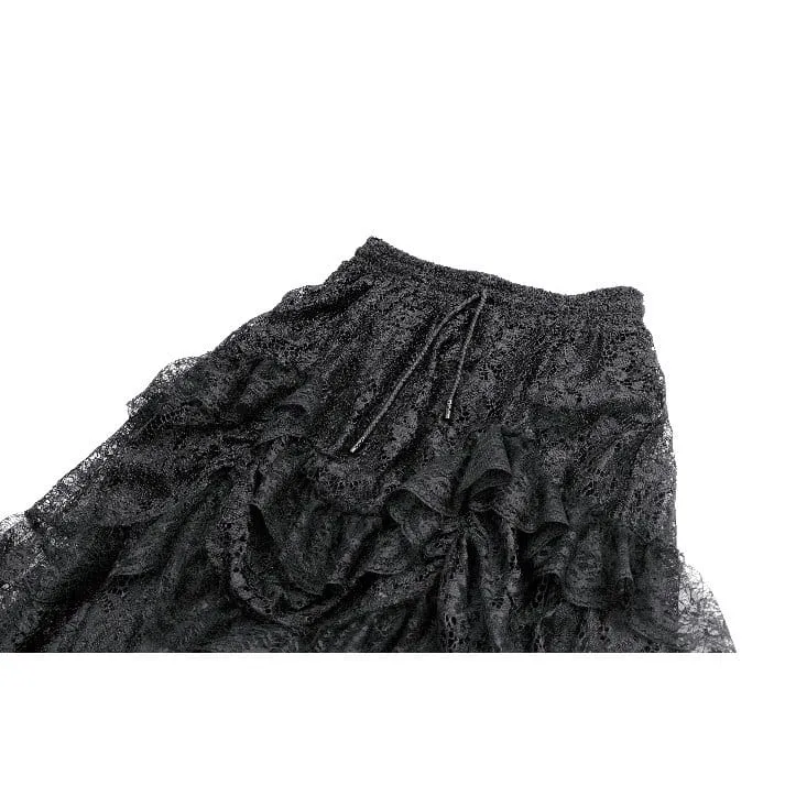 Gothic-Maxirock für Damen mit mehreren Lagen, Rüschen und floraler Spitze