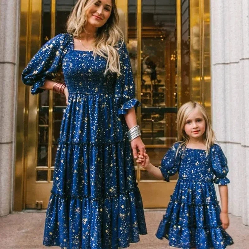 Vintage Sterne Kleid Mutter Tochter
